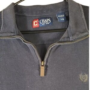 Chaps Mens Large Navy Blue Ribbed Cotton Quarter Zip Pullover Sweater Mock Neck
